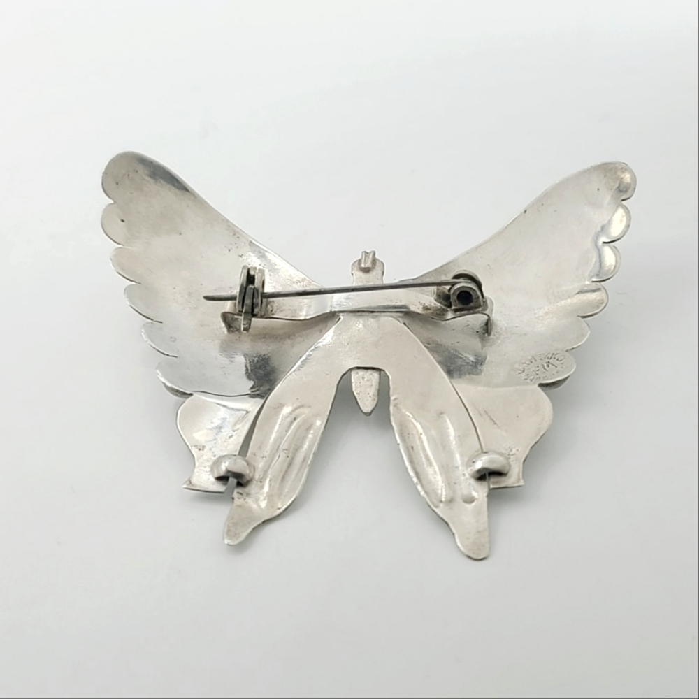 Vintage Sterling Silver Turquoise Butterfly Brooch Pin - Picture 8 of 8